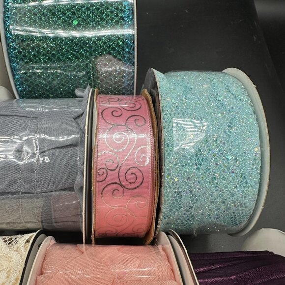 Craft Ribbon Trim Lot of 9 Lace Glitter Crinkle Cut Edge Satin Chiffon Ruffle - Picture 4 of 14
